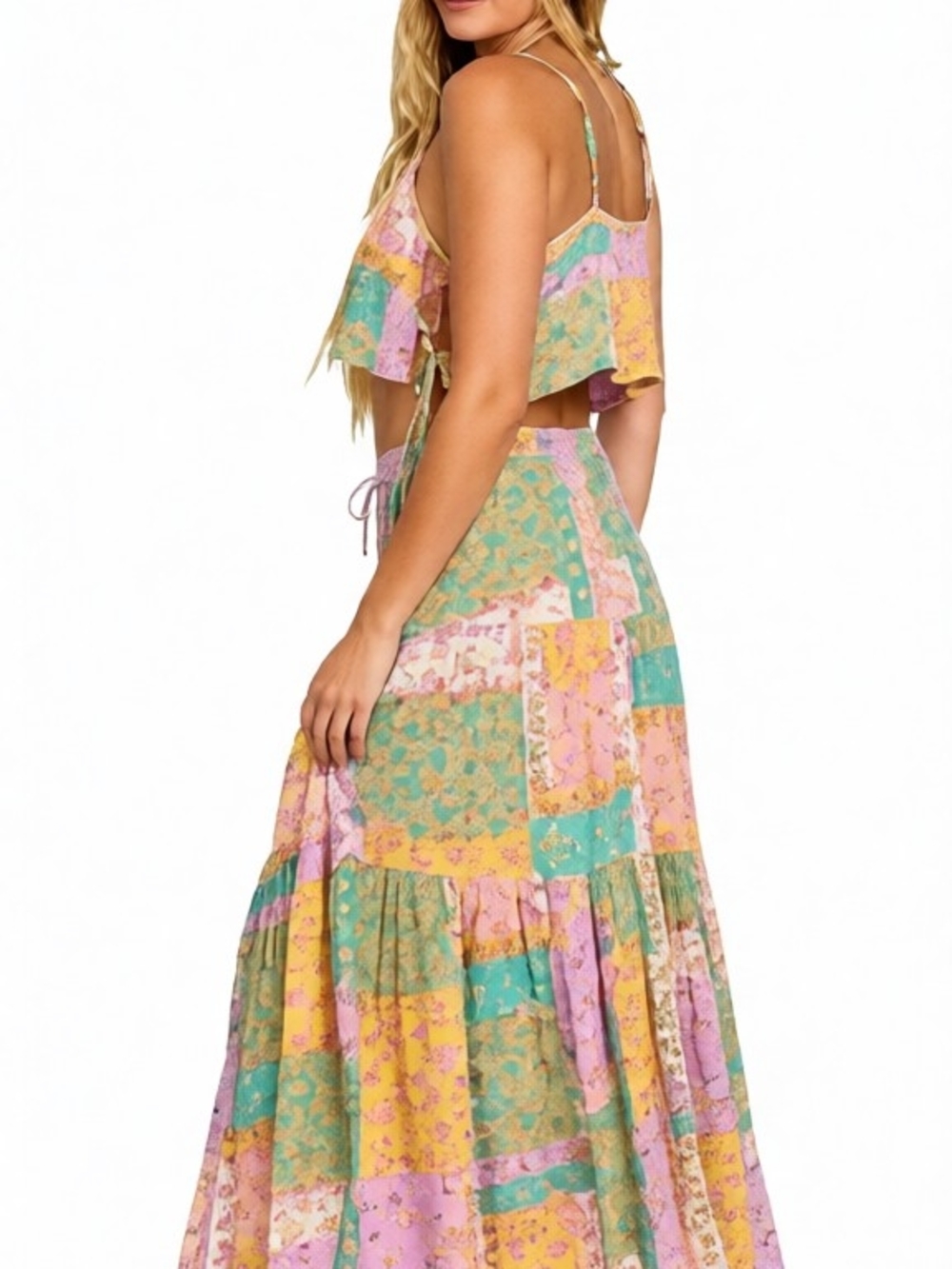Billabong Patchwork Maxi Skirt - Mint, Lavender, Yellow